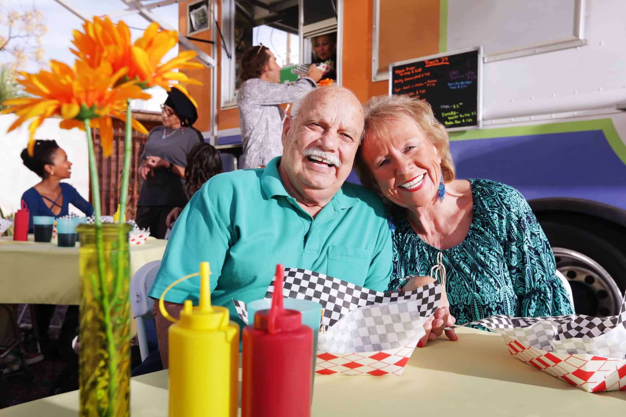 Senior couple enjoying a meal at a restaurant