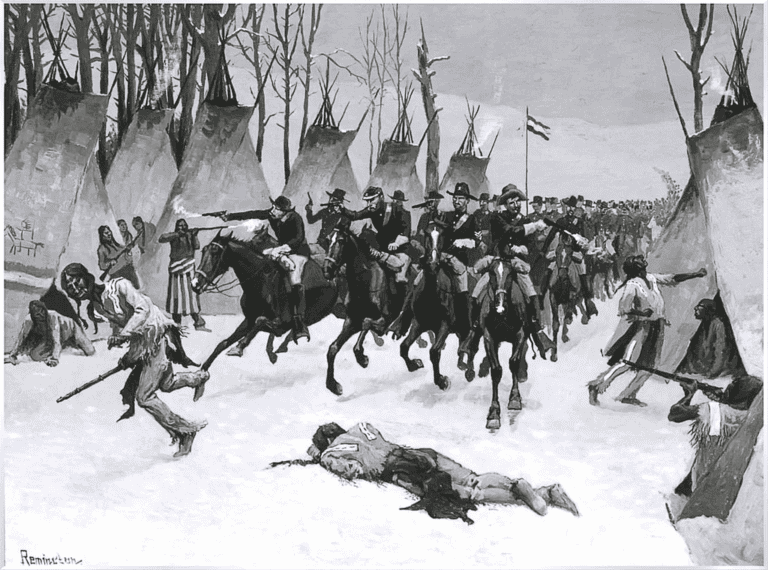 Battle of Washita - Sand Creek Massacre Painting by Frederic Remington - Longmont Ledger