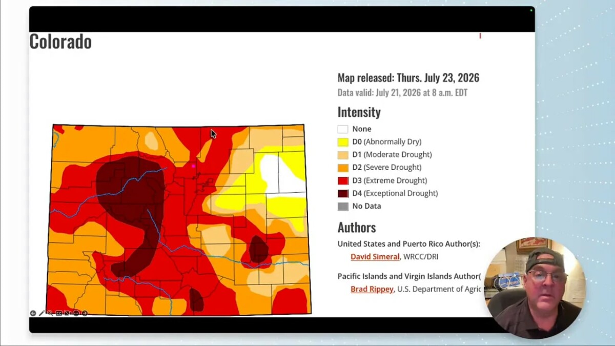 Colorado drought map showing extensive red and dark red drought areas