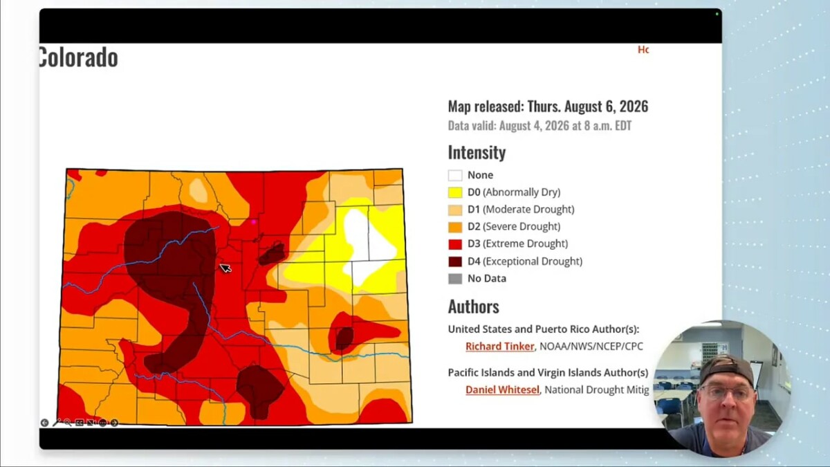 Colorado drought map shaded in yellow orange and red categories