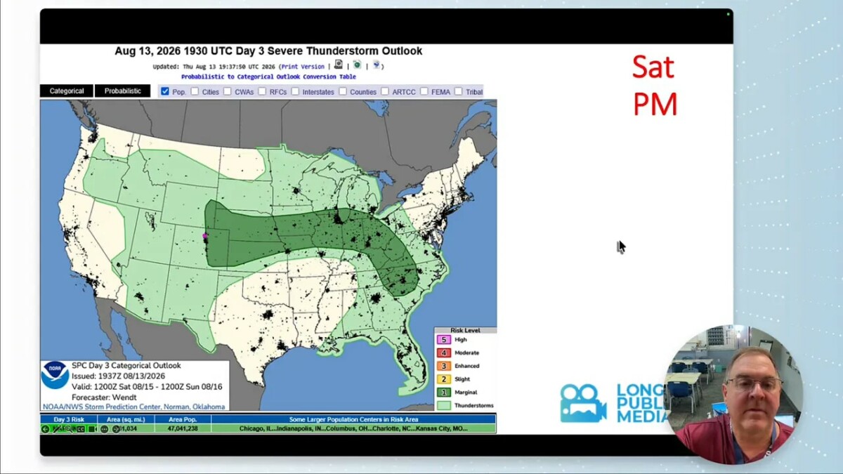 National severe thunderstorm outlook map for Saturday afternoon