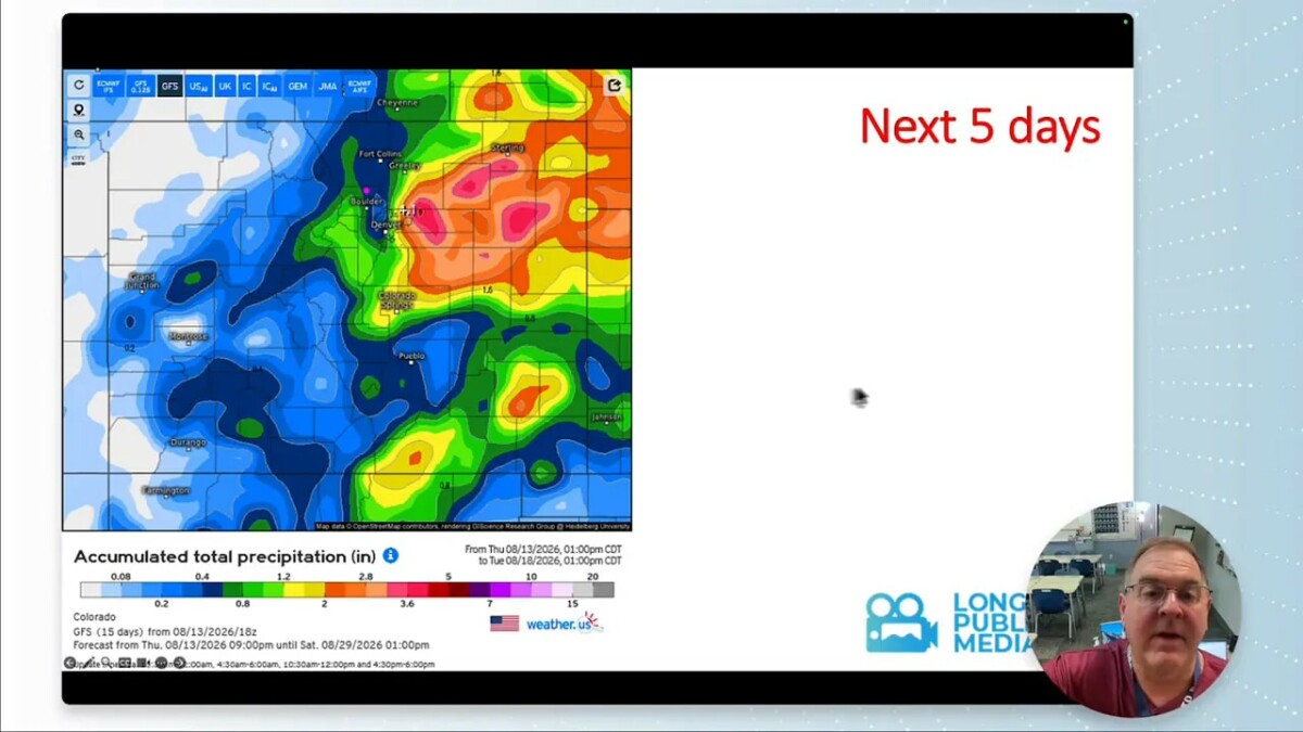 Ten day accumulated precipitation probability map over Colorado