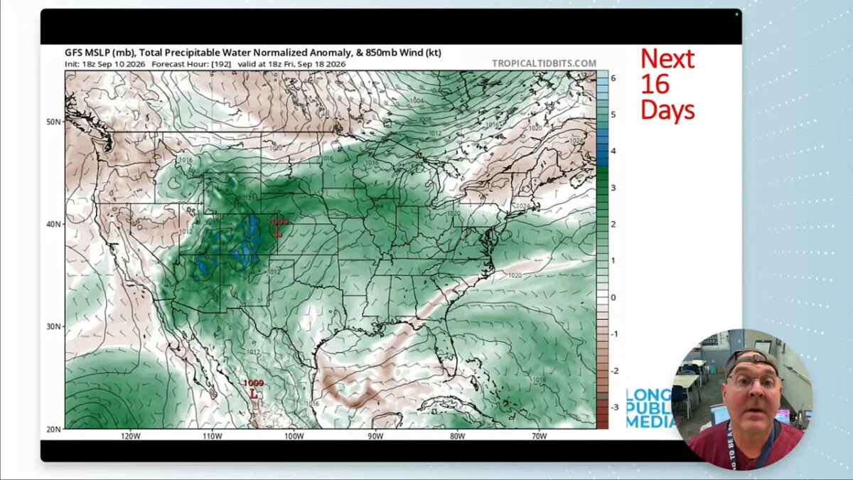 Moisture forecast map showing humid air spreading northward into Colorado
