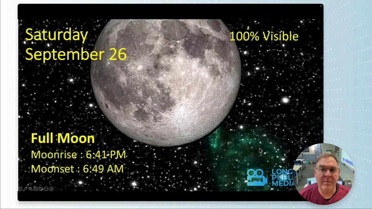 Full moon graphic labeled Saturday September 26 with moonrise and moonset times